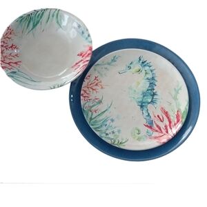 Melamine Sea Life Sea Horse Salad Plate, Blue Dinner Plate and matching …
